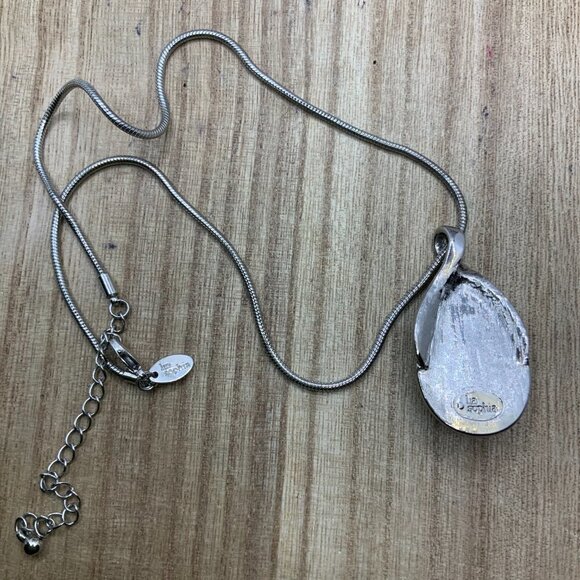 Lia Sophia “Mohave” Genuine Turquoise Teardrop Pendant Silver Tone Necklace - Picture 4 of 5